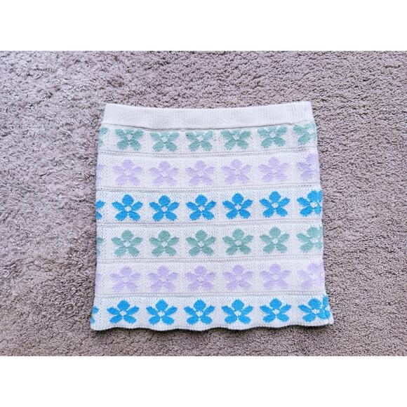 American Eagle Floral Knit Sweater Mini Skirt Cream S Boho Y2K Dopamine Coquette - Picture 5 of 8